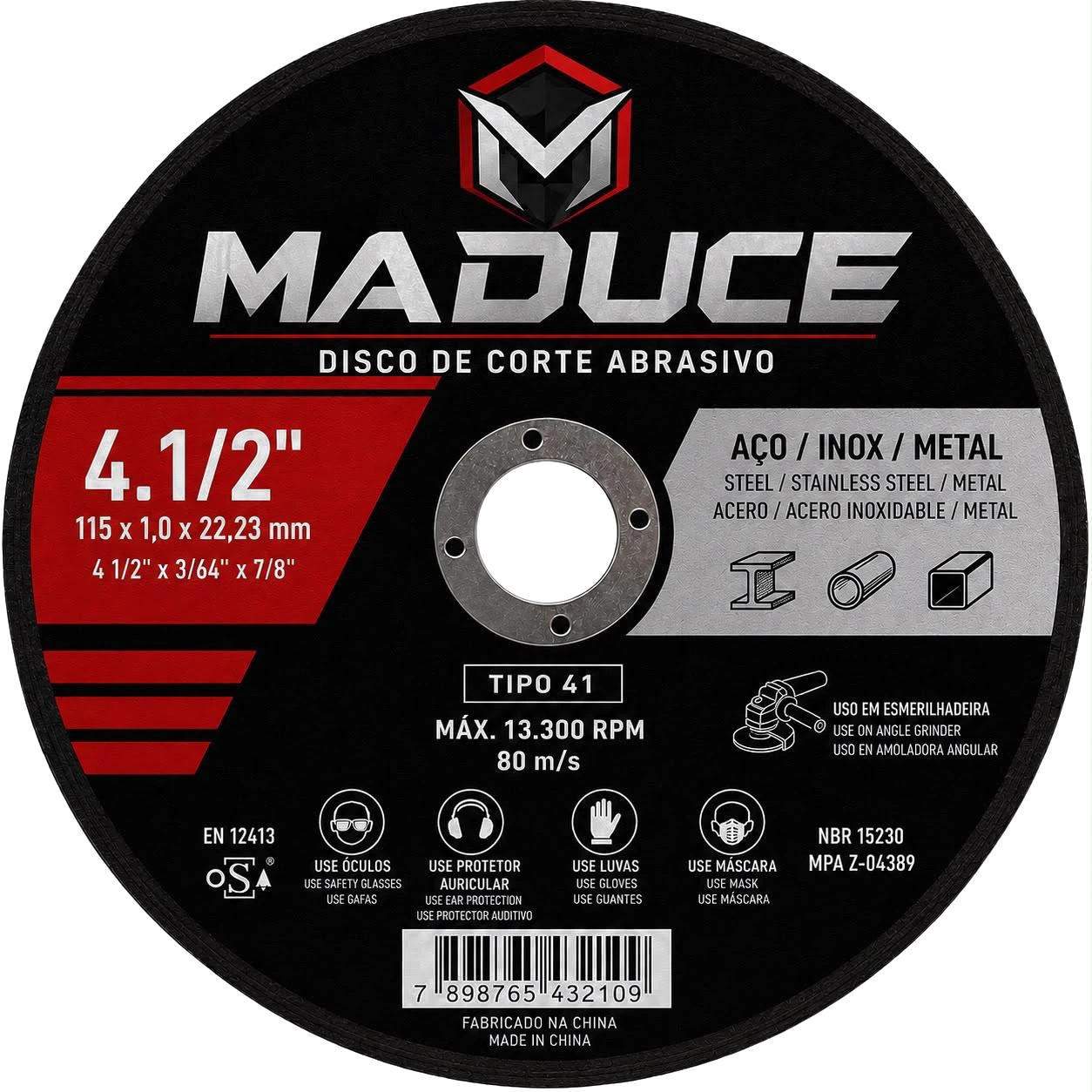 Disco de corte abrasivo Maduce 4.1/2 polegadas para aço, inox e metal